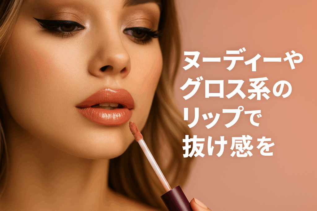 ヌーディーやグロス系のリップで抜け感を