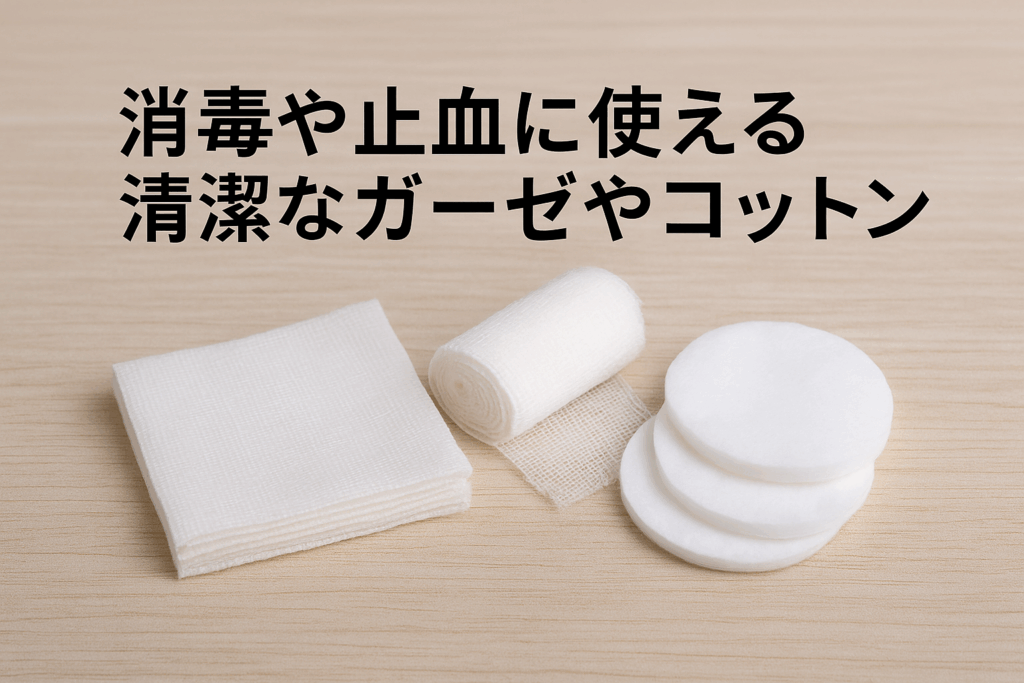 消毒や止血に使える清潔なガーゼやコットン
