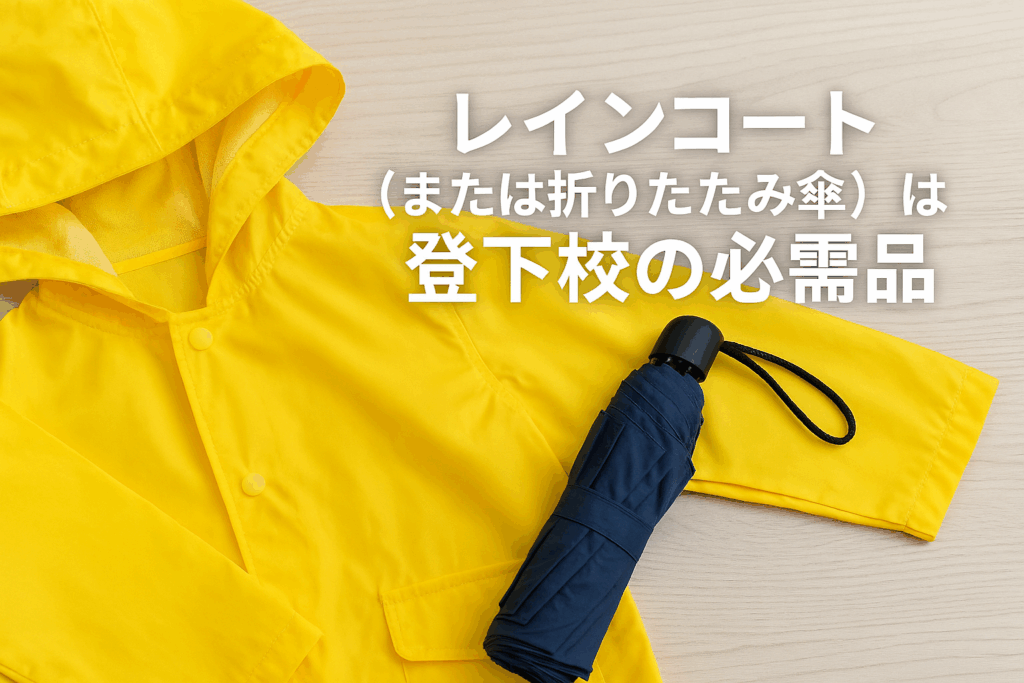 レインコート（または折りたたみ傘）は登下校の必需品