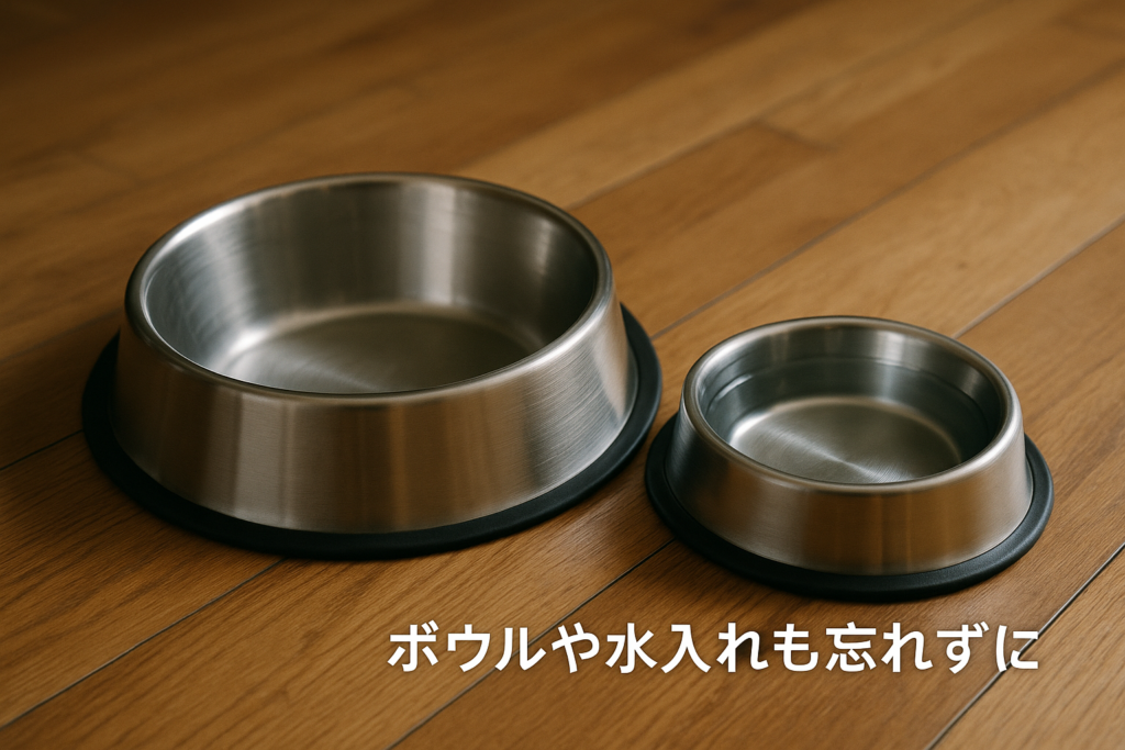 ボウルや水入れも忘れずに