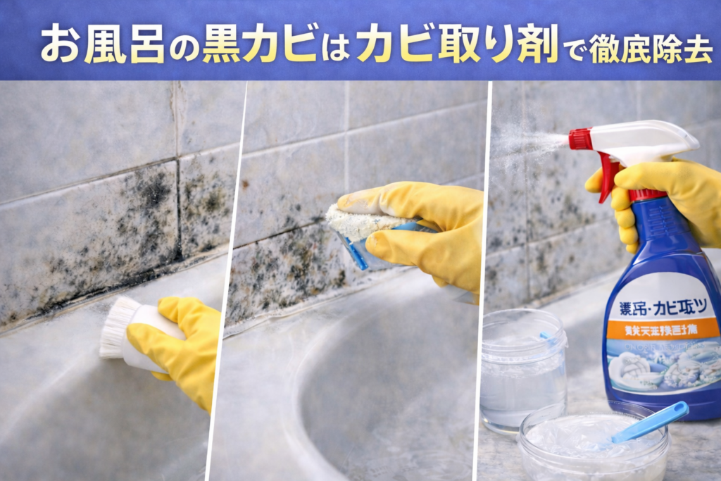 お風呂の黒カビはカビ取り剤で徹底除去