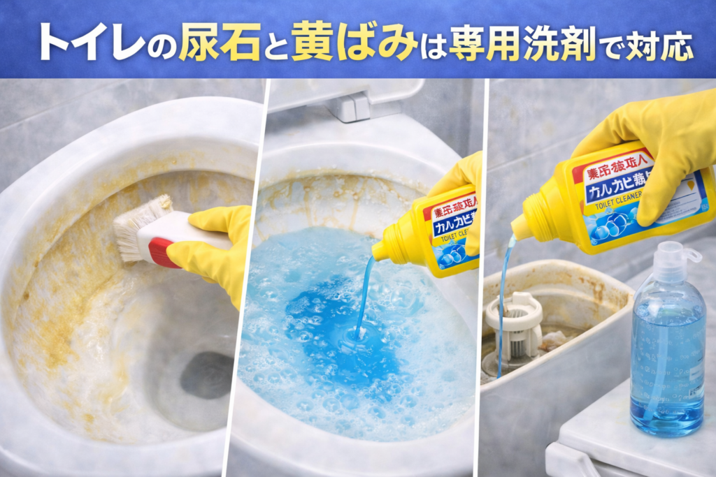 トイレの尿石と黄ばみは専用洗剤で対応