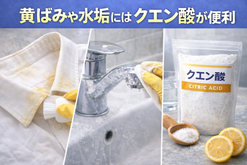 黄ばみや水垢にはクエン酸が便利